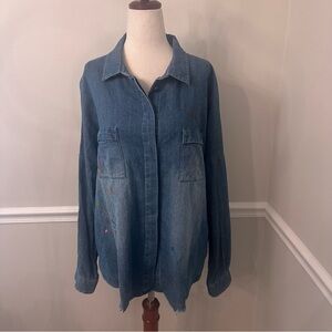 Lisa Todd color splash denim button down shirt- Size Large